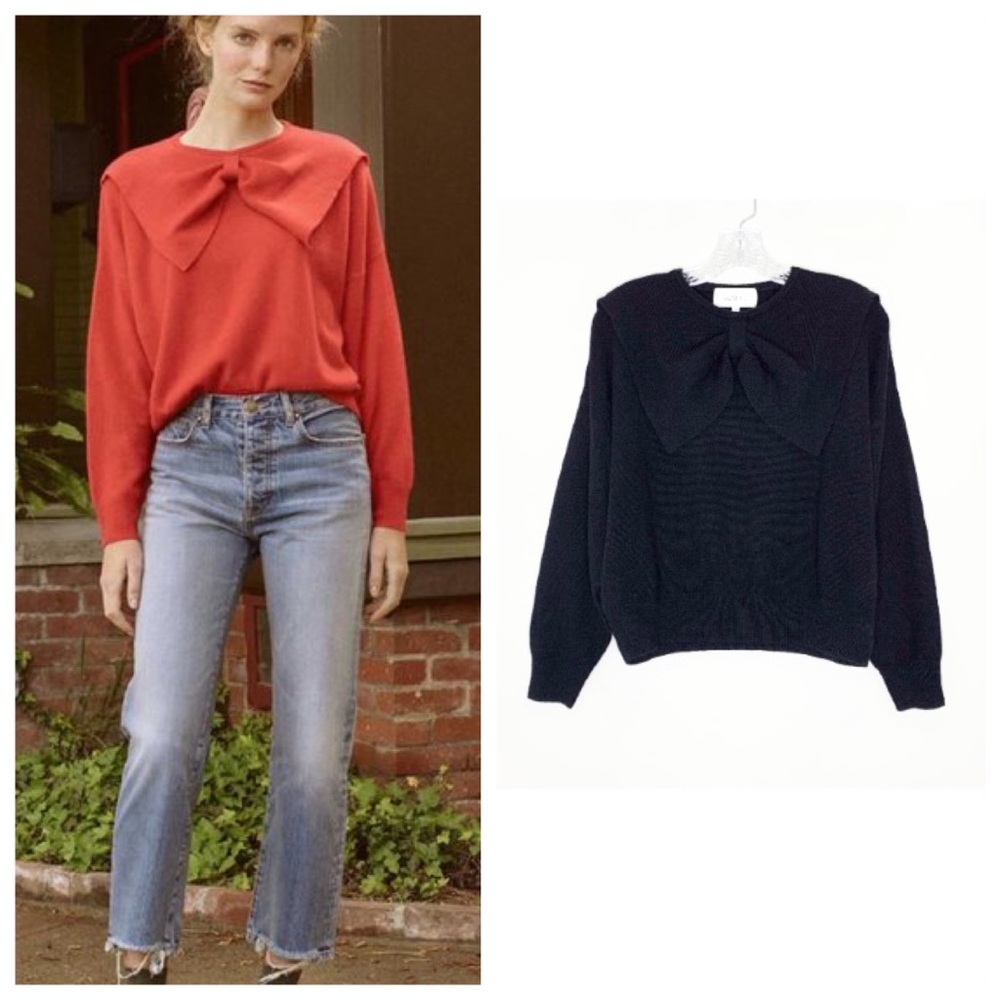 THE GREAT. The Bow Cashmere Sweater (Sz 0 / XS) Black